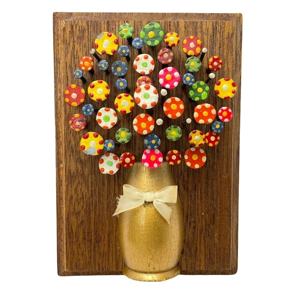 Pol O Craft Flower and Vase Nail Art Plaque Hippie Vintage